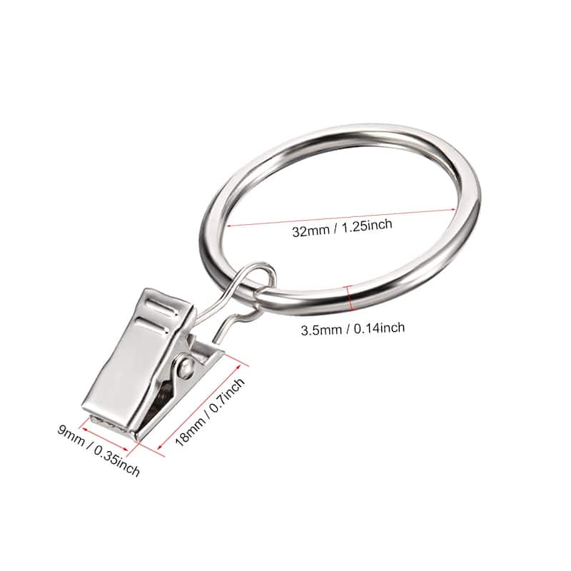 Curtain Clip Rings w Hooks 1.25" Inner Dia 3.5mm Thick Drapery Ring 24Pcs - Silver Tone