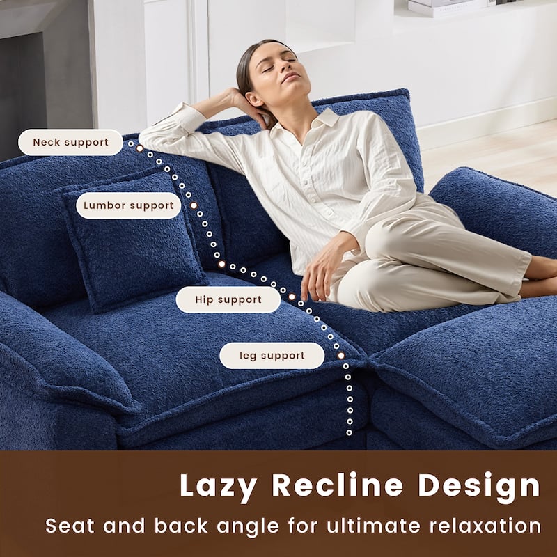 78" Comfy Cloud Couch Sectional Loveseat Boucle Sofa With Ottoman and Wide Armrests