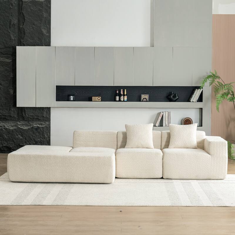 116.5" Versatile 4-Seat Sectional Sofa with Customizable 4-Piece Design in Ultra-Soft Boucle Fabric and Two Back Pillows