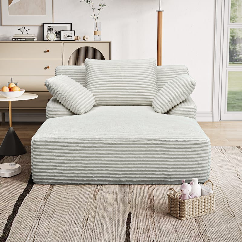 Oversized Fluffy Plush Corduroy Sleeper Sofa, Single Chaise Lounge Couch Chair, Deep Seat Reading Chair for Living Room - Beige