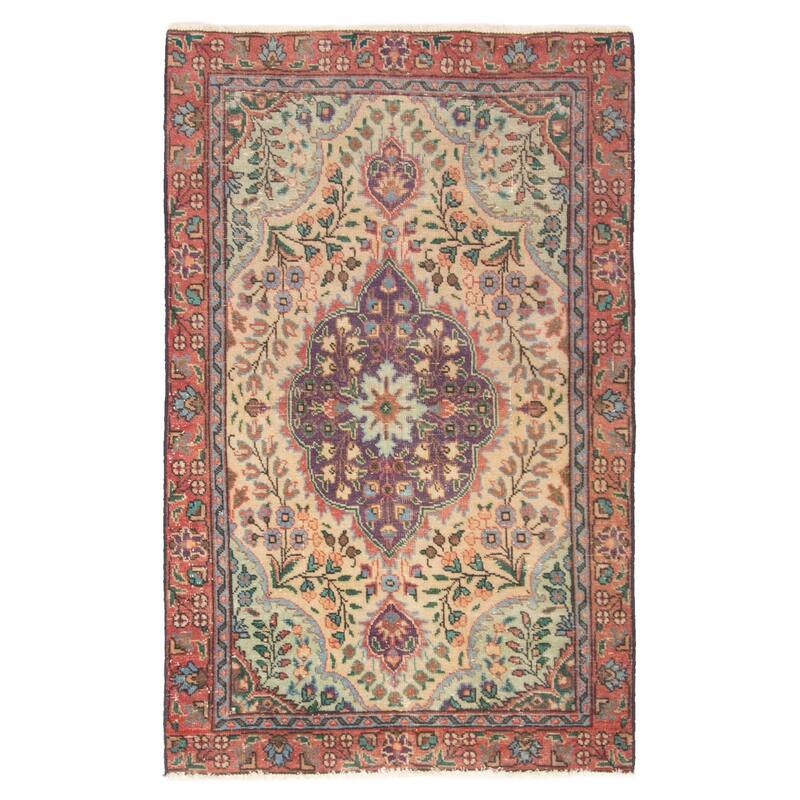 ECARPETGALLERY Hand-knotted Antalya Vintage Cream Wool Rug - 3'0 x 4'9