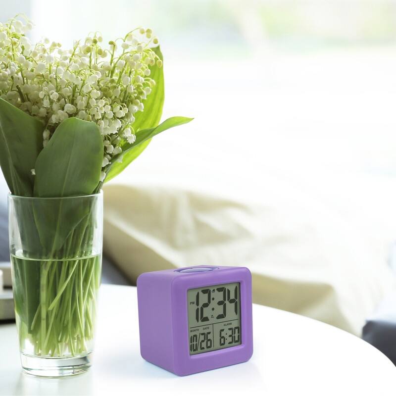 Equity by La Crosse Purple Soft Cube LCD Alarm Clock with Smart Light - Purple