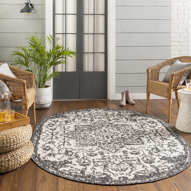 Livabliss Eagean Updated Traditional Medallion Indoor / OutdoorArea Rug