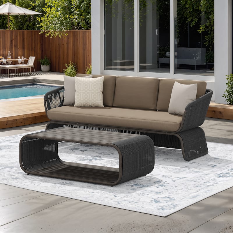 Corvus Ida 2-piece Outdoor Wicker Sofa with Coffee Table