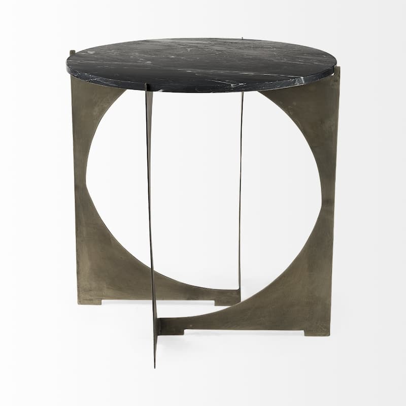 20 Inch Black Marble Round End Table for Living Room - 13" x 13" x 20.25"