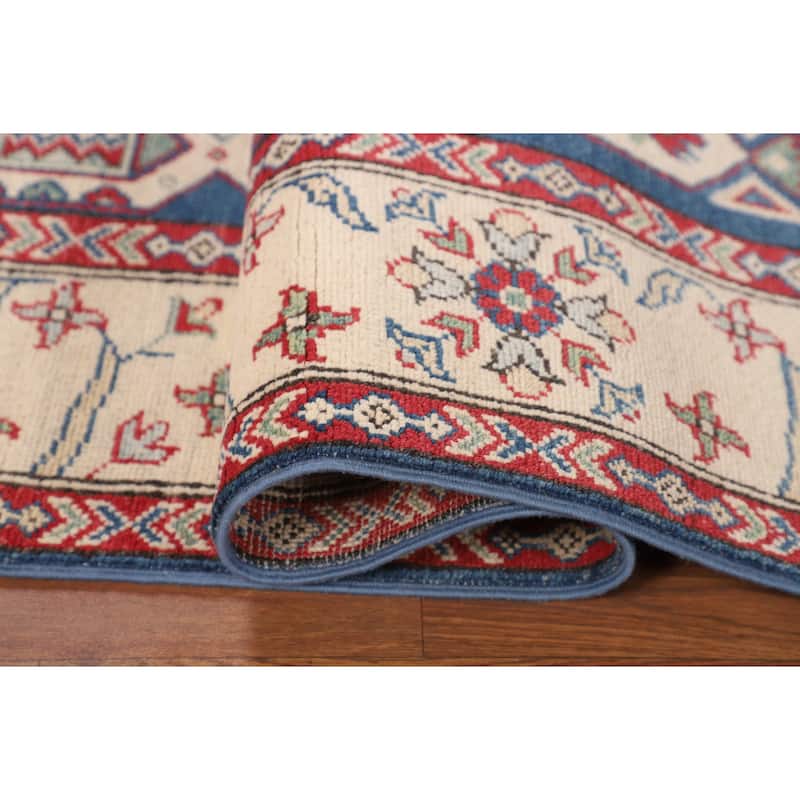 Kazak Oriental Area Rug Hand-Knotted Traditional Blue Wool Carpet - 4'11" x 6'7"