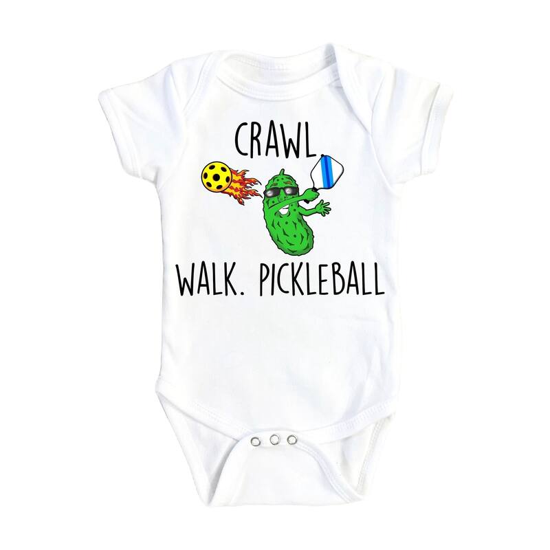 Pickleball Crawl - Baby Boy Girl Clothes Infant Bodysuit Funny Cute Newborn - White - 0-3M