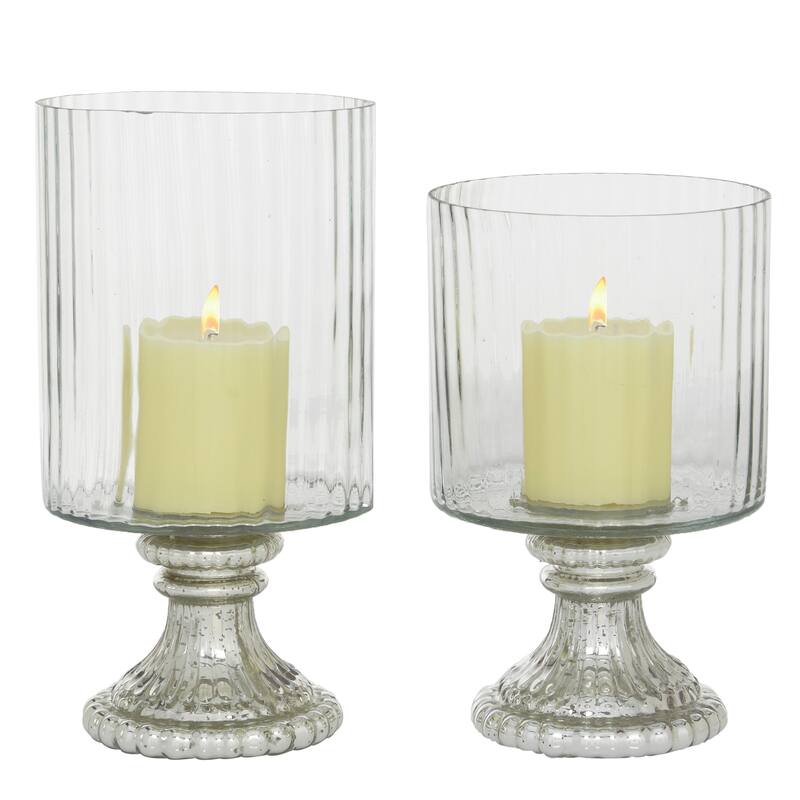 Glass Hurricane Lamp - Set of 2 Silver - Roche River Decor - 6"W x 6"L x 12"H