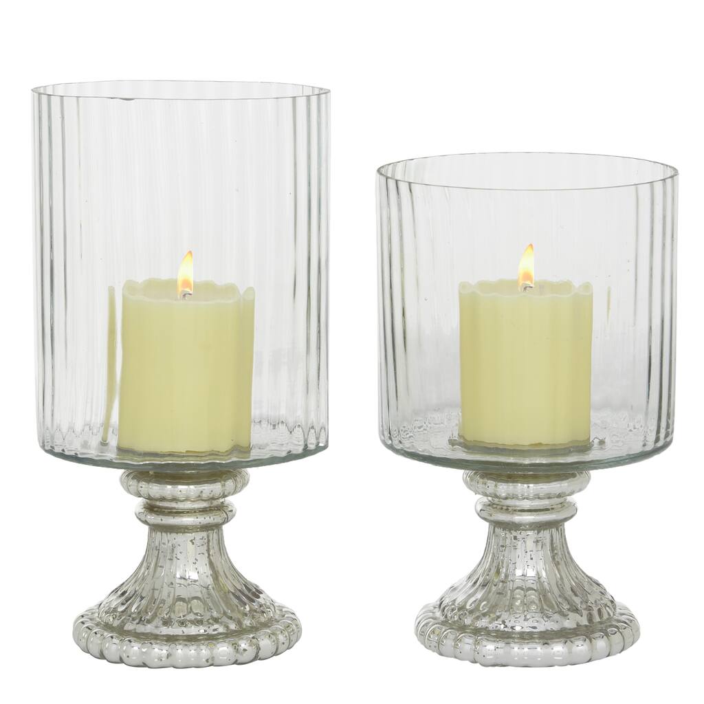 Glass Hurricane Lamp - Set of 2 Silver - Roche River Decor - 6"W x 6"L x 12"H