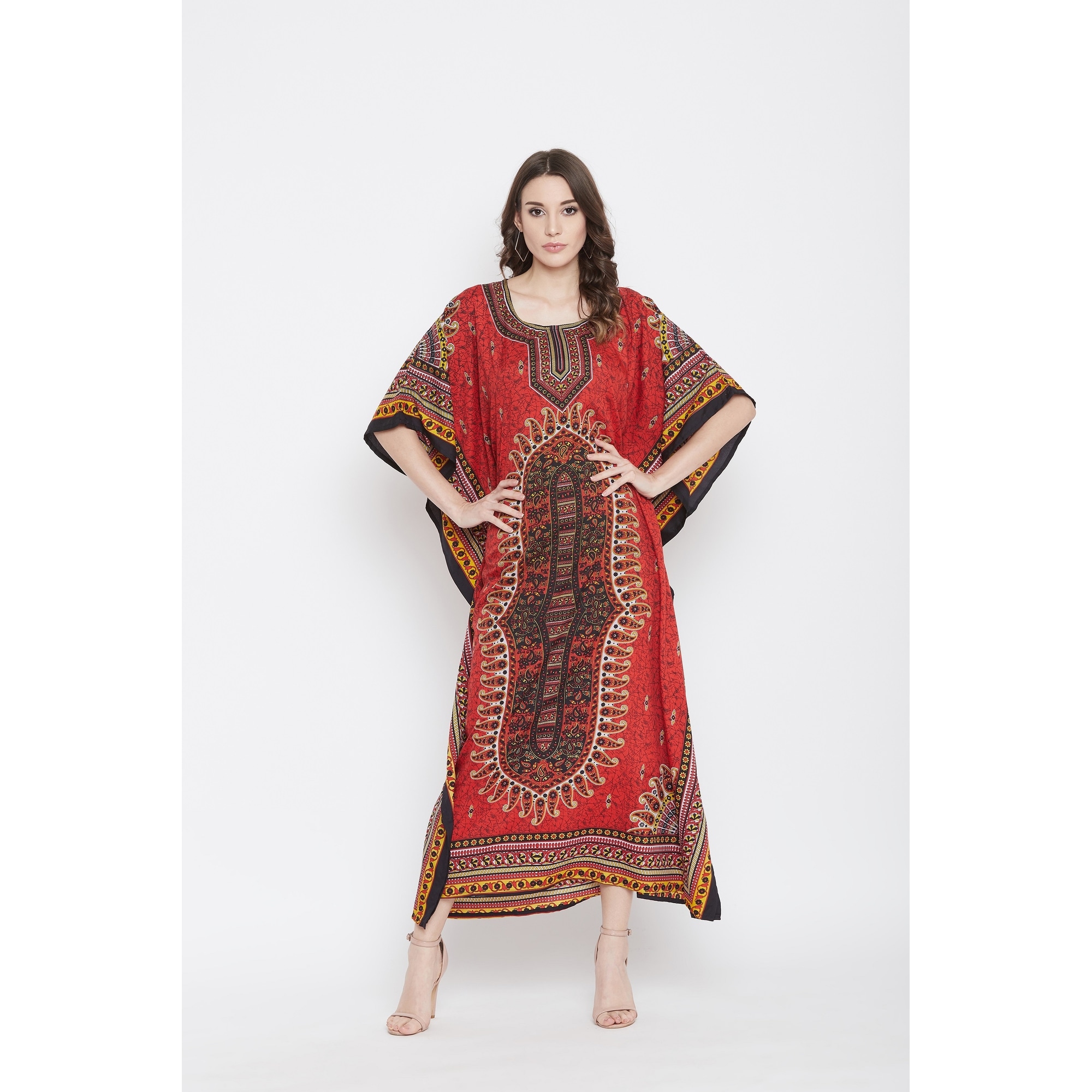 Womens Long Swim Coverup For Beach Polyester Caftan Maxi Dress 