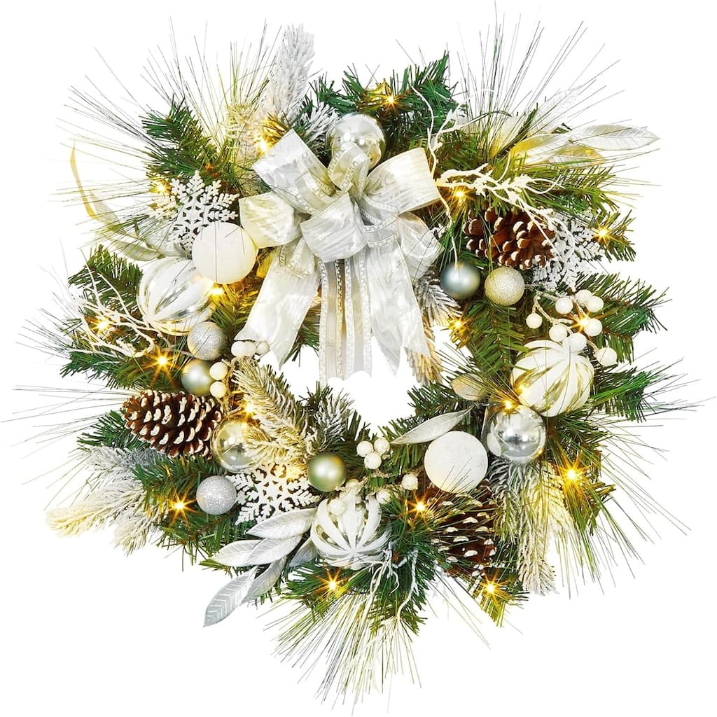 24 in Pre-Lit Indoor/Outdoor Christmas Wreath with 20 Battery Operated LED Lights - N/A