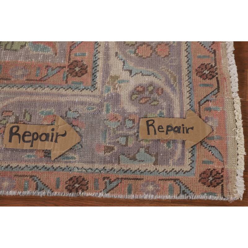 Vintage Tabriz Persian Vintage Area Rug Handmade Brown Wool Carpet - 6'8"x 10'0"