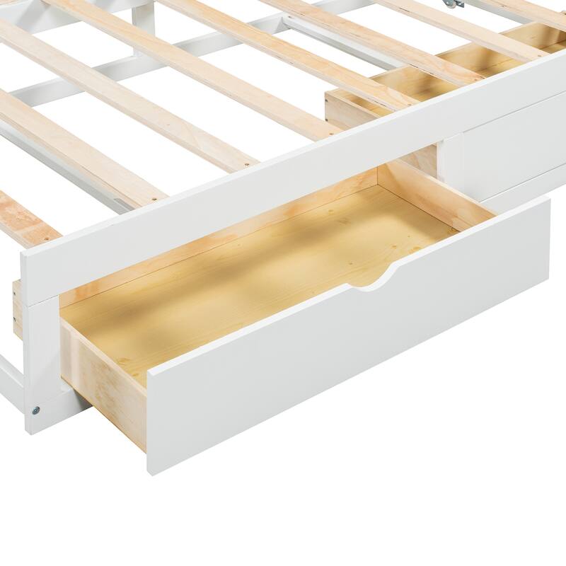 Pine Wood Daybed with Pull-Out Trundle and Two Storage Drawers, Twin to King