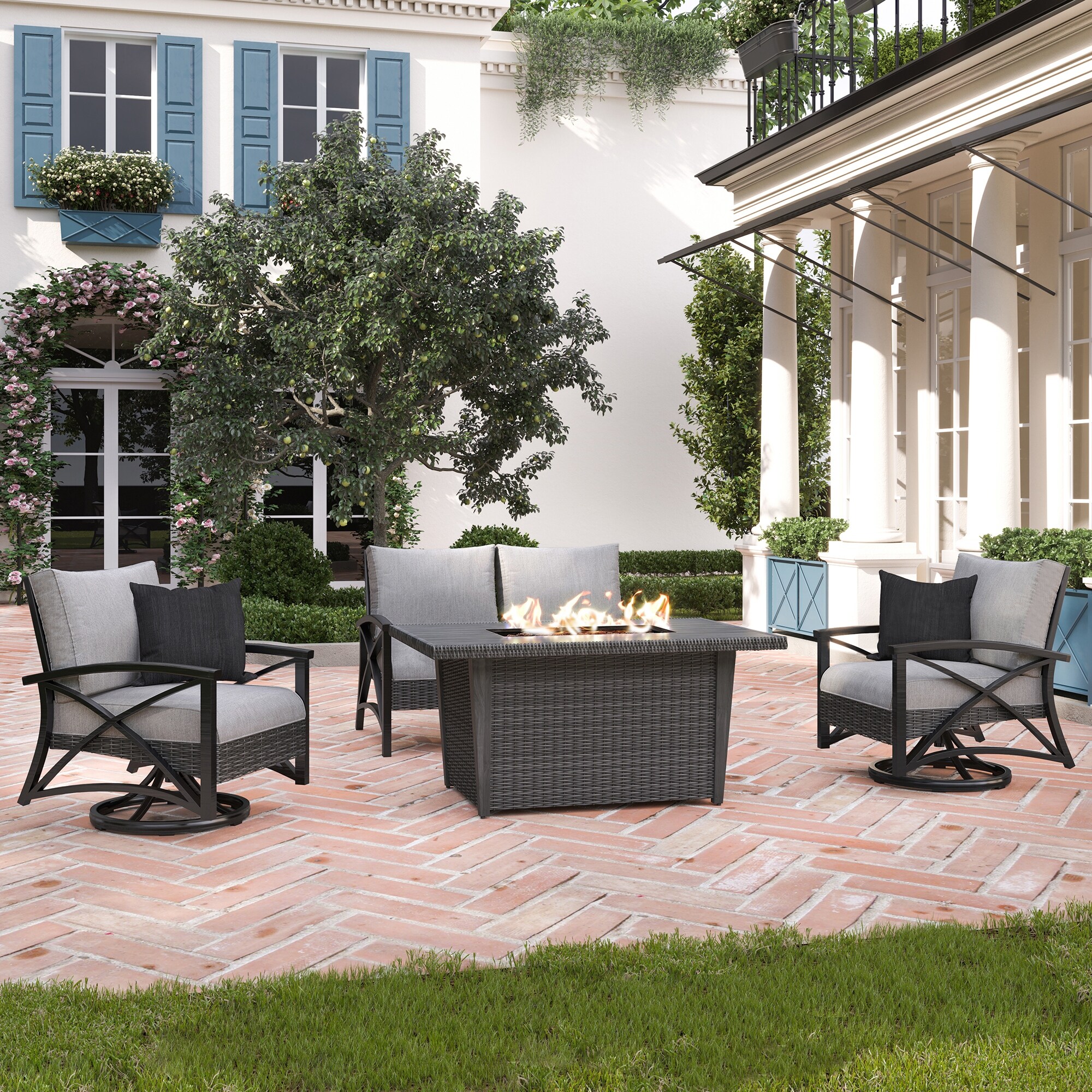 Shop Black Friday Deals On Martha Stewart Lakeside 4 Piece Patio Chat Set With Fire Table Overstock 30972102