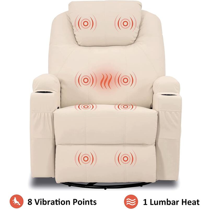 MCombo Manual Swivel Glider Rocker Recliner Chair with Massage and Heat, Faux Leather 8031