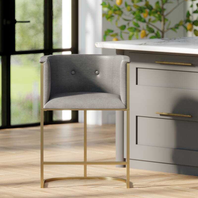Manhattan Modern Bar Stool - Faux Leather with Gold-Finish Metal Base