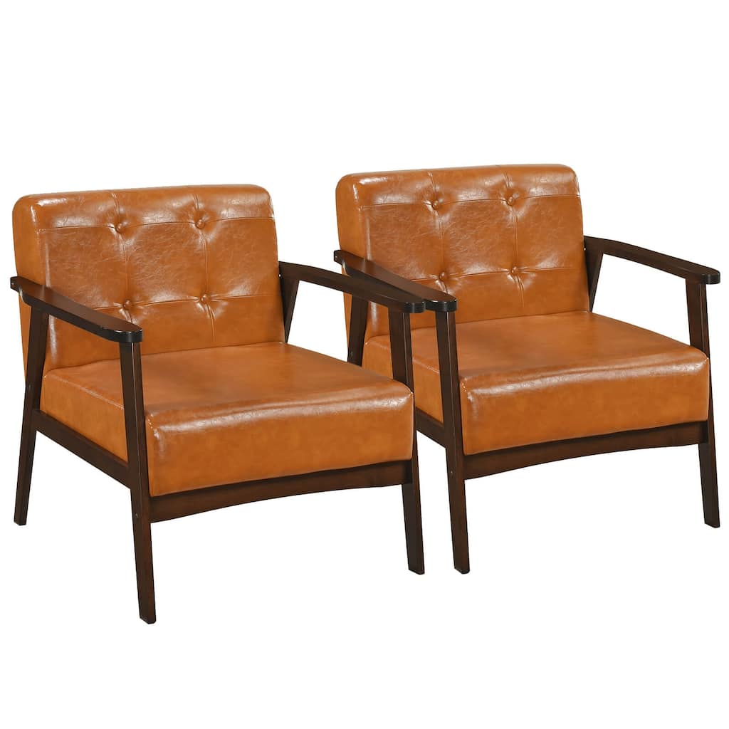 Costway 2PCS Accent Chair Button Tufted Mid-century Modern Lounge - See Details