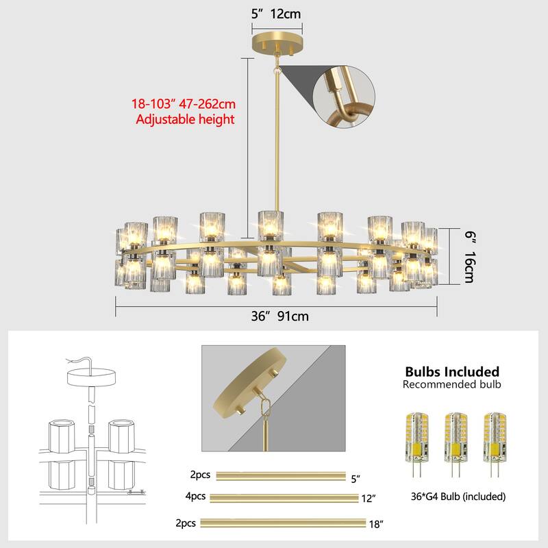 Modern 36" Gold Round Chandelier