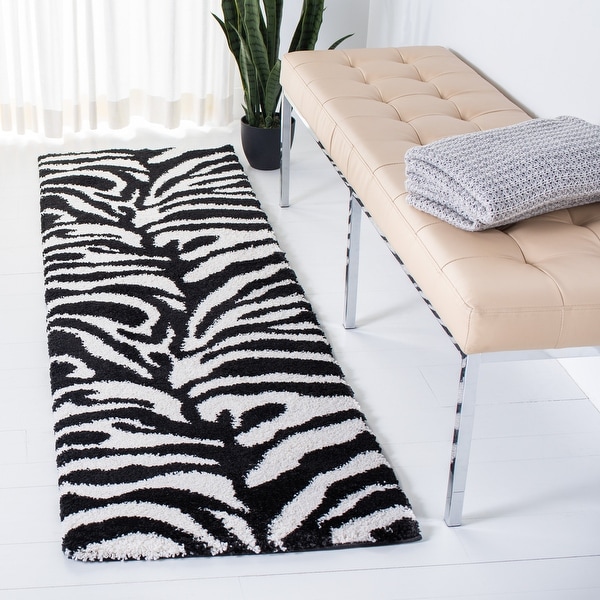 SAFAVIEH Florida Shag Rozinka Zebra Animal Print 1.2-inch Thick