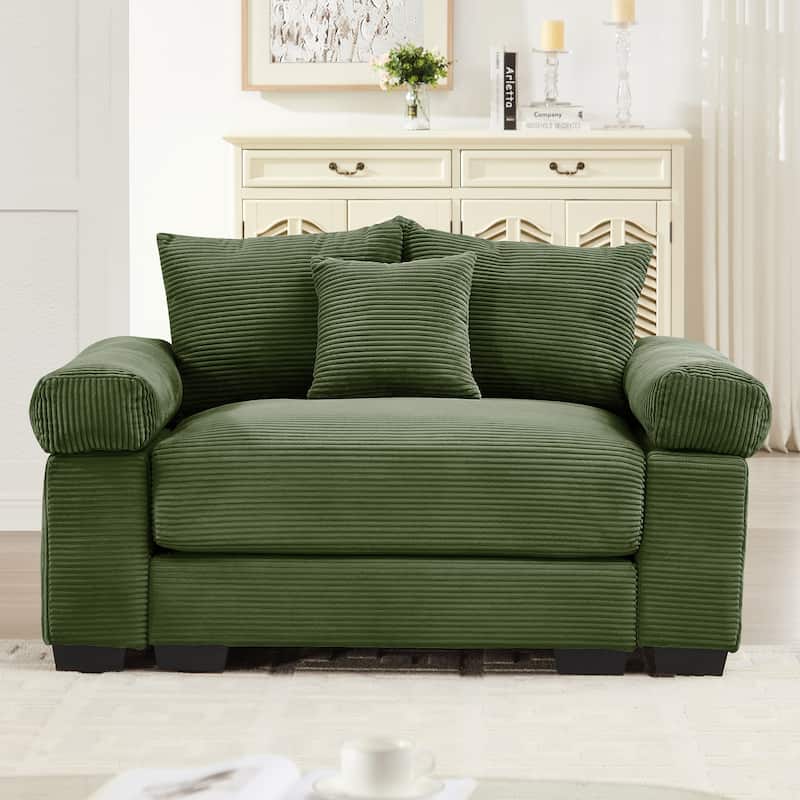 Rossetta Modern 54.3" Oversized Soft Cloud Corduroy Upholstery Couch with Thick Arms - Green