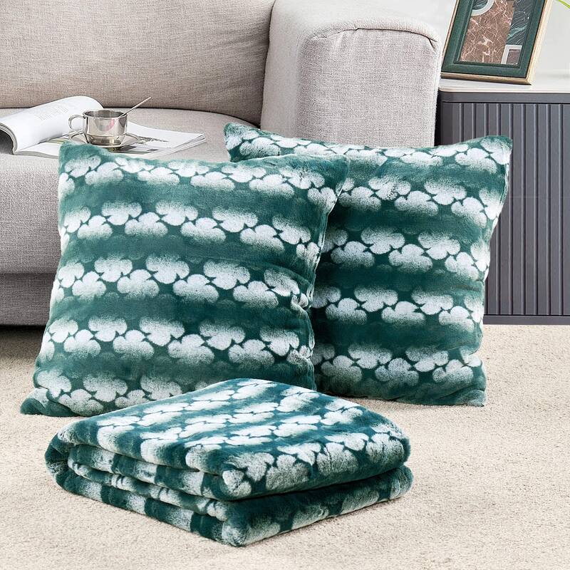 Ballys 3-piece Floral FauxFur Throw Blanket and Pillow Cover Set