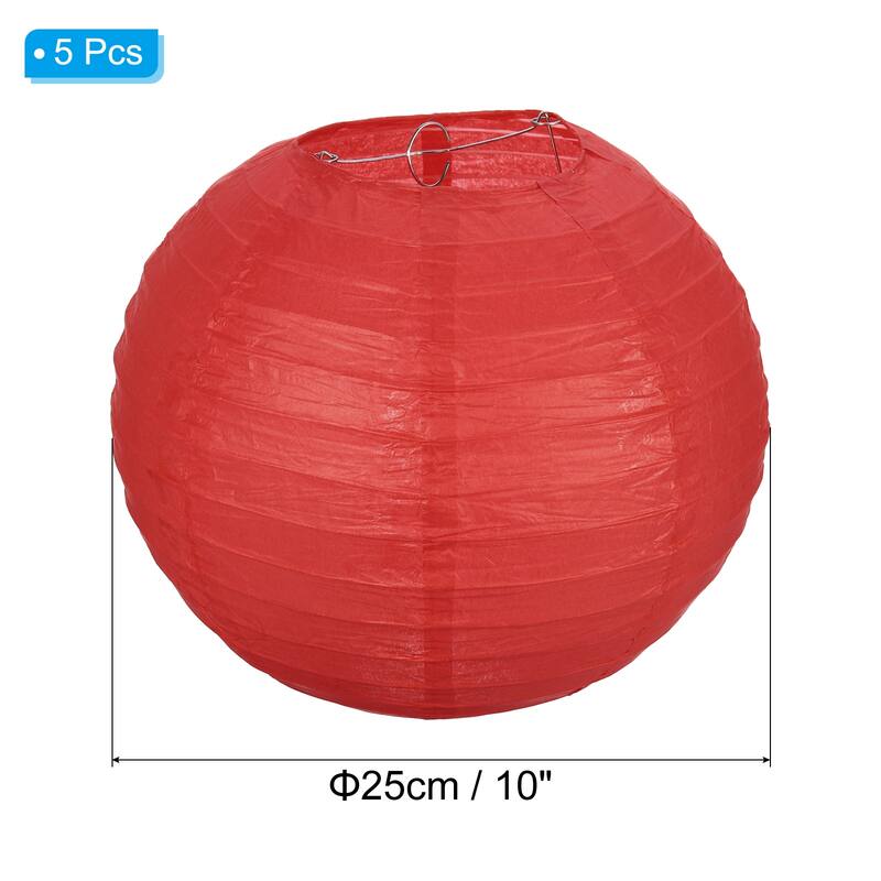 5 Pcs Paper Lanterns Round Hanging Chinese/Japanese Lantern Decor - Red - 10"
