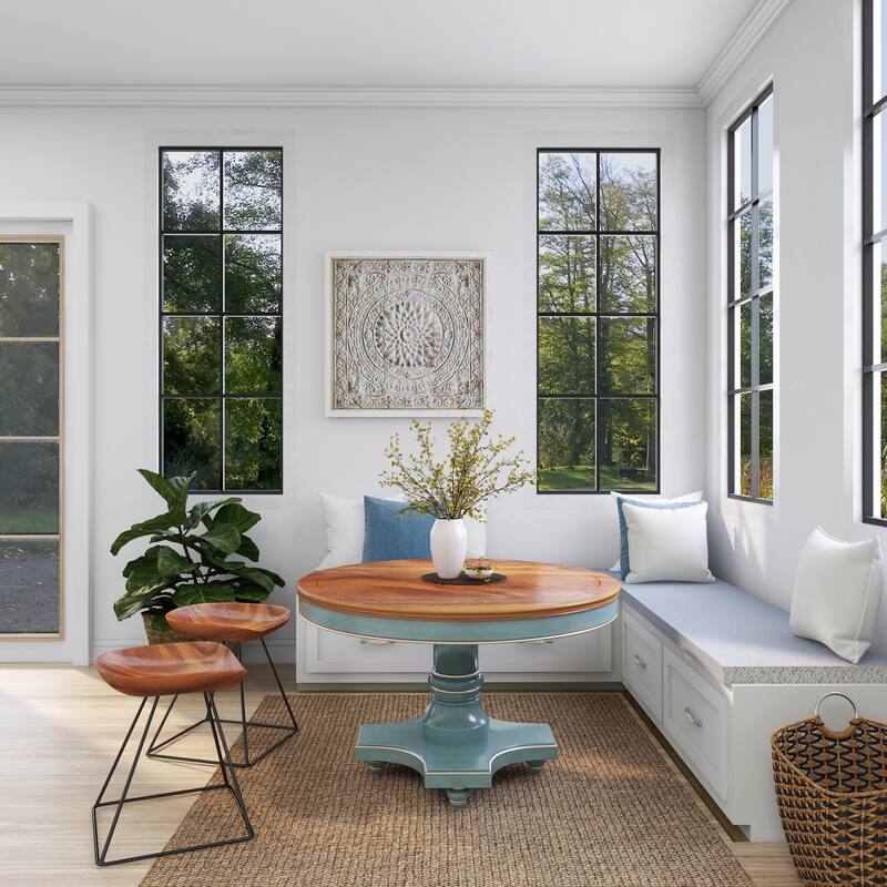 Brown Metal Embossed Mandala Scroll Floral Home Wall Decor with Gray Backing and White Wood Frame