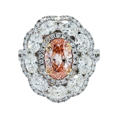 House Of Leon 18K White Gold 2.02ct Oval Fancy Intense Pink Diamond Ring 5.75ctw GIA