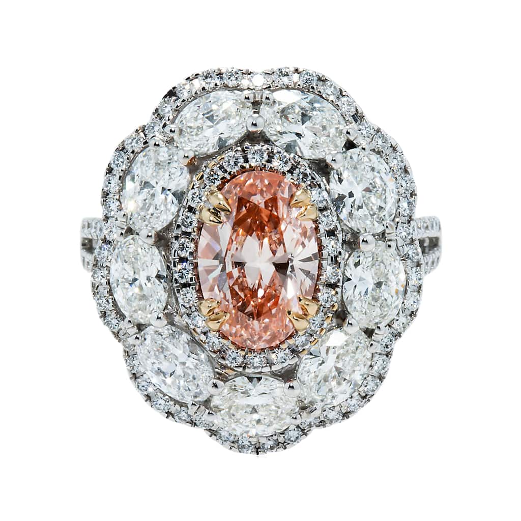 House Of Leon 18K White Gold 2.02ct Oval Fancy Intense Pink Diamond Ring 5.75ctw GIA