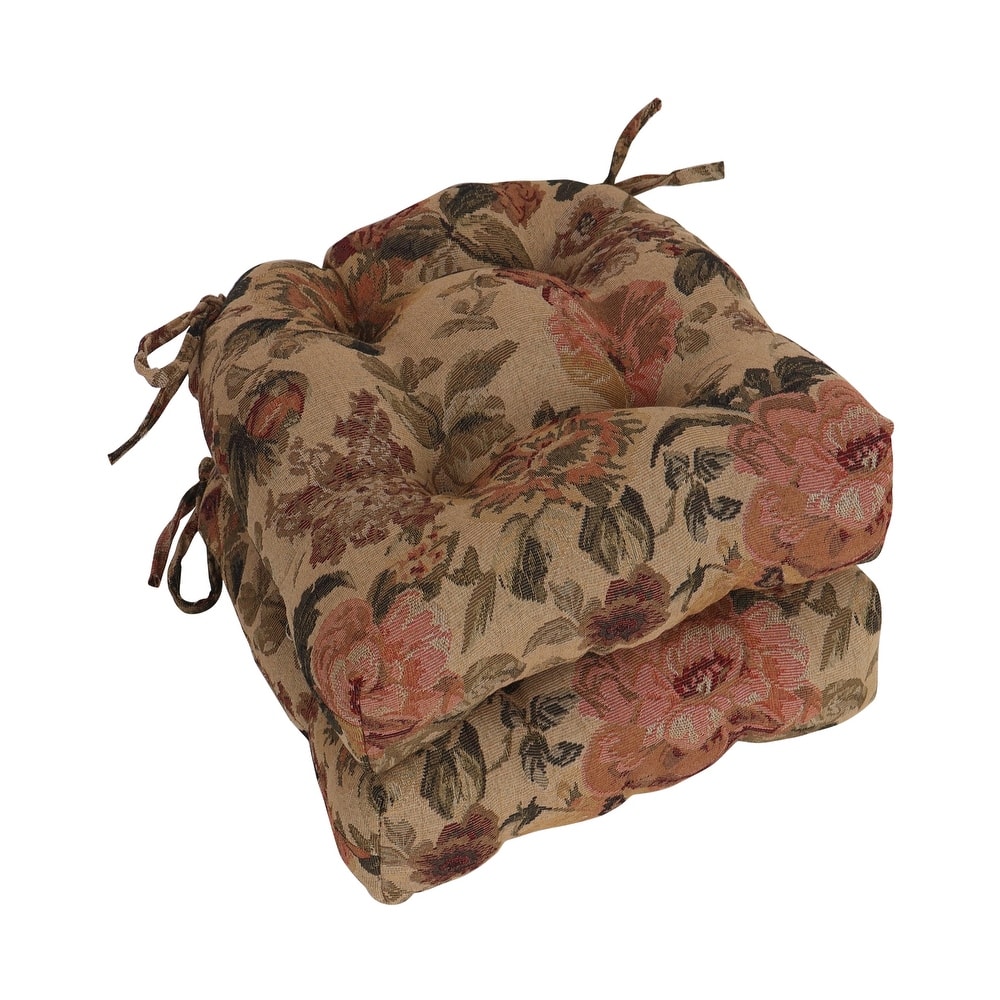 16-inch Rounded Back Woven Tapestry Tufted Chair Cushions (Set of 2 or 4) - 16 x 16