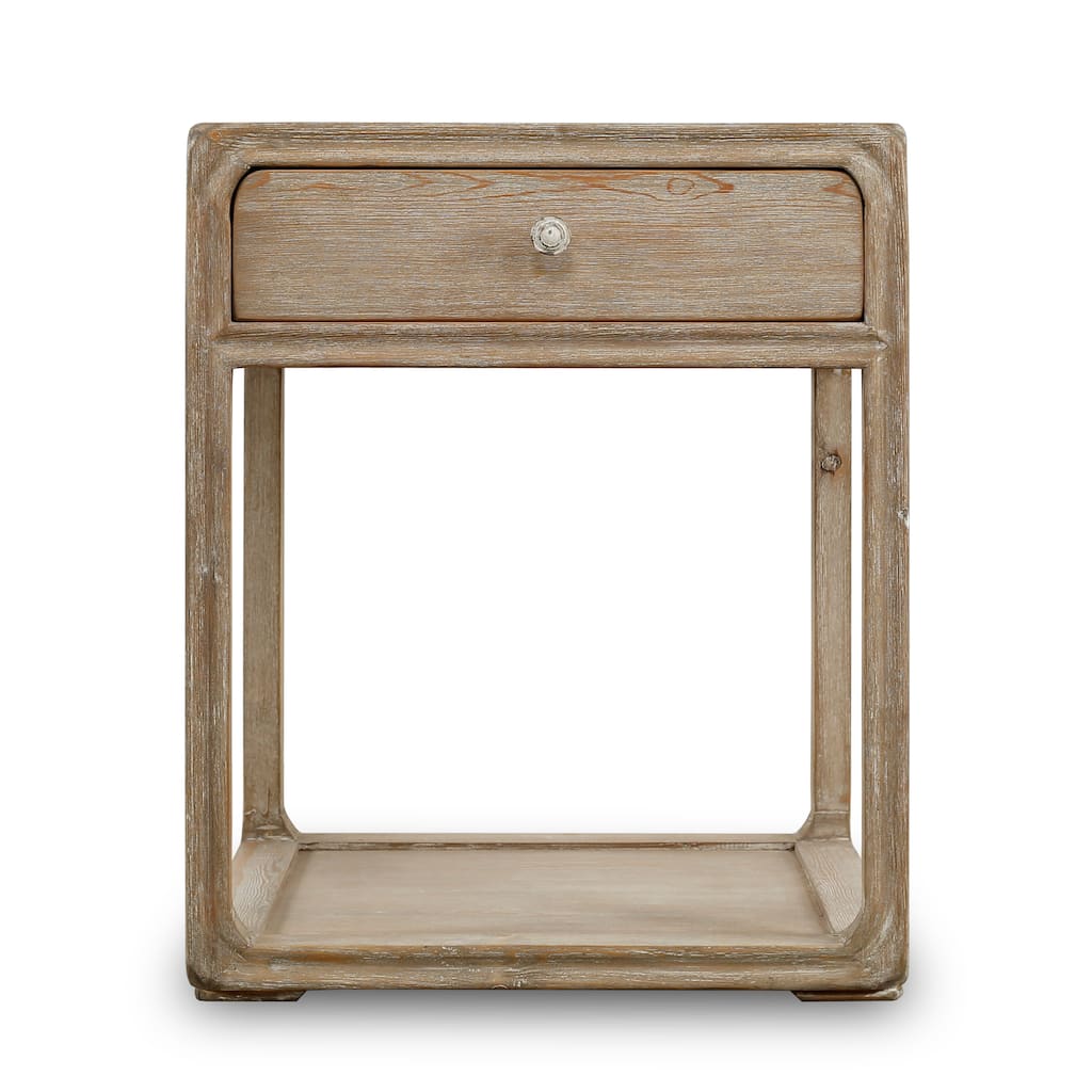 Artissance Peking Square Side Table w/Drawer, 27Inch Tall, White Wash