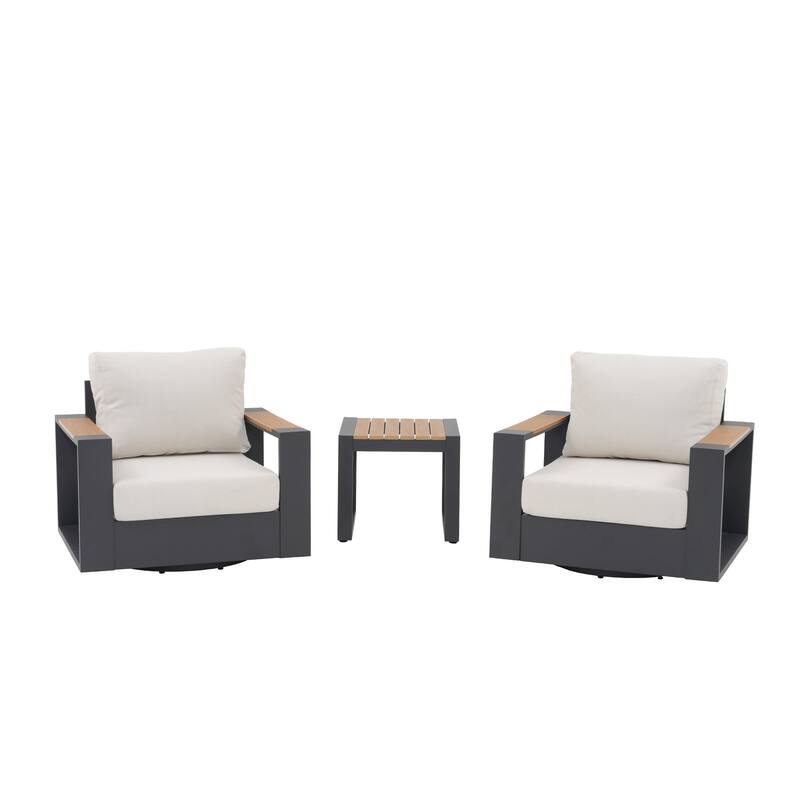 3-Piece Outdoor Aluminum Chat Set with 360-degree Swivel Patio Chairs