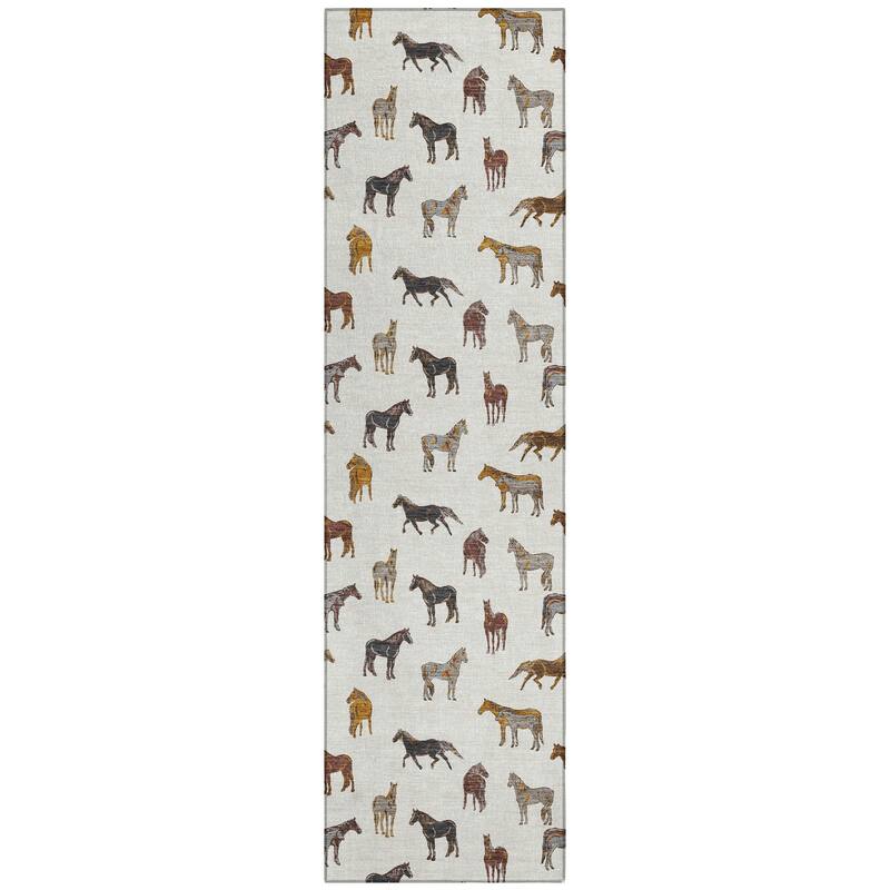 Machine Washable Indoor/ Outdoor Horses Chantille Rug