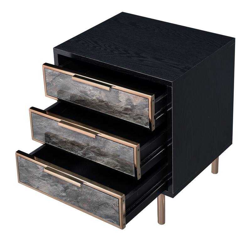 19 in. Black and Gold Rectangle Metal End Table with Storage Drawer for Convenience