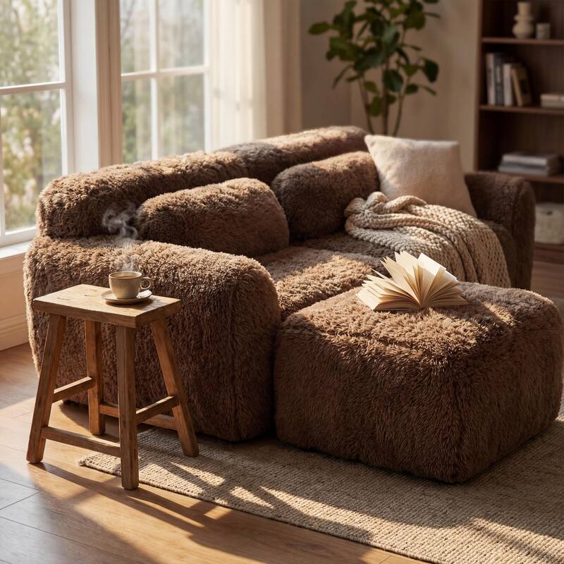 Homy Casa Chocolate Plush Fabric Non-Slip Modular Floor Sofa Sectional