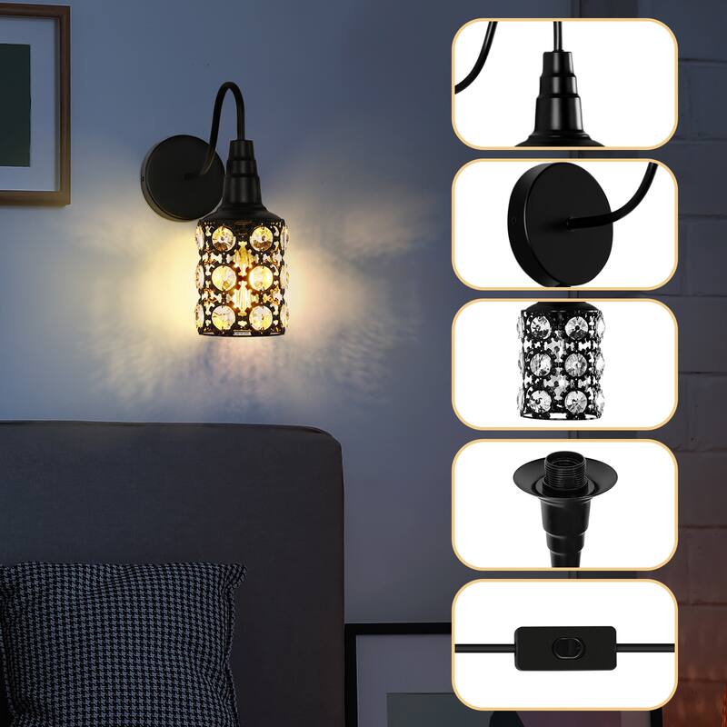 Set of 2 Plug in Crystal Wall Sconces - 2-PCS