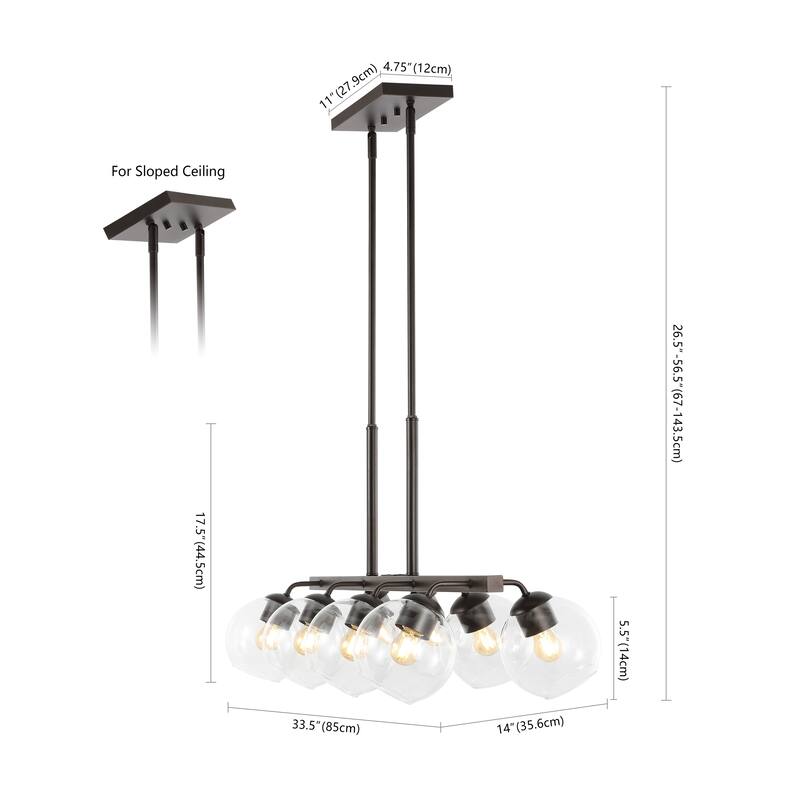 Jaxon 33.5" 8-Light Farmhouse Bohemian Iron/Glass Linear LED Pendant, Oil Rubbed Bronze/Clear by JONATHAN Y - 8 Light