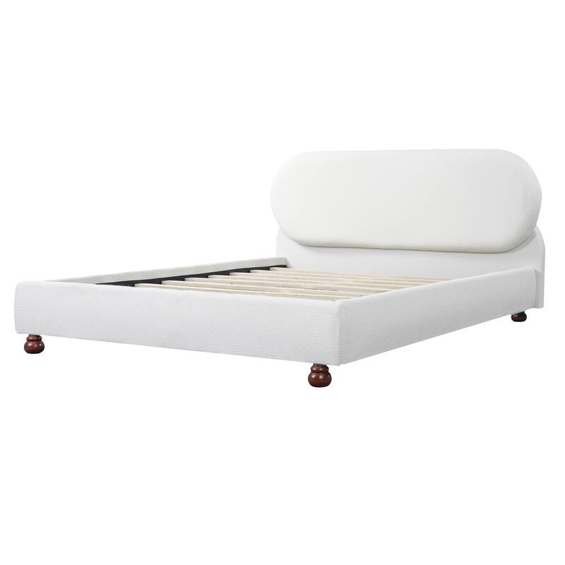 Christopher Knight Home - Havenport Modern Boucle Upholstered Bed Frame with Rubberwood Legs and Oval Shaped Headboard