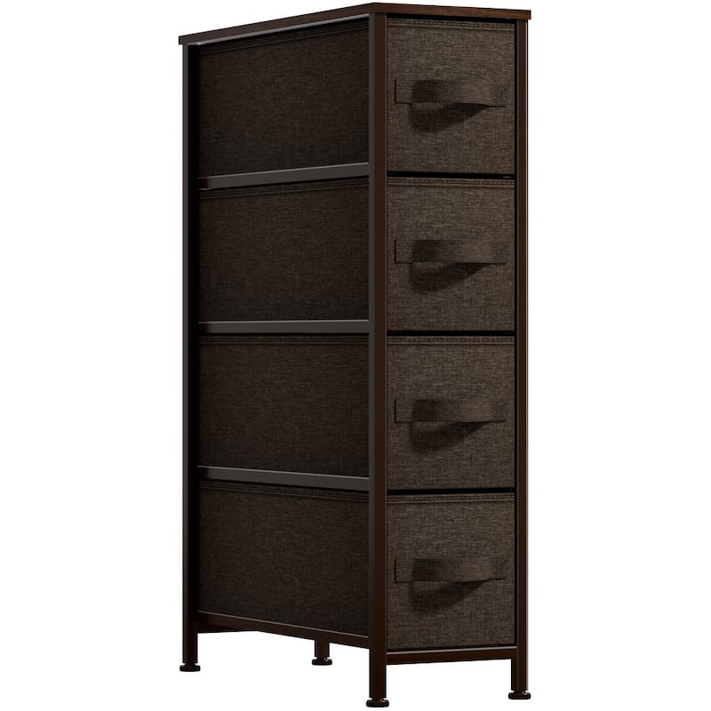Narrow Dresser Tower with 4 Drawers - Vertical Storage for Bedroom - Brown