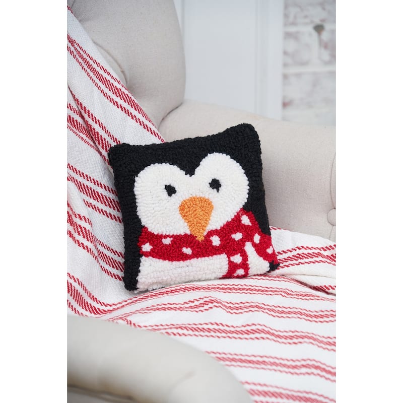 8" x 8" Penguin Hooked Petite Throw Pillow