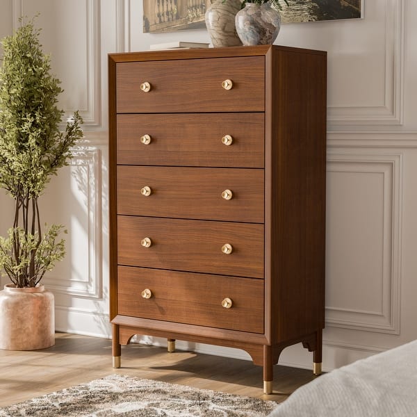 Furniture of America Forma Mid Century 5 Drawer Chest with English Dovetails Walnut Furniture of America Forma Mid Century 5 Drawer Chest with English Dovetails Walnut