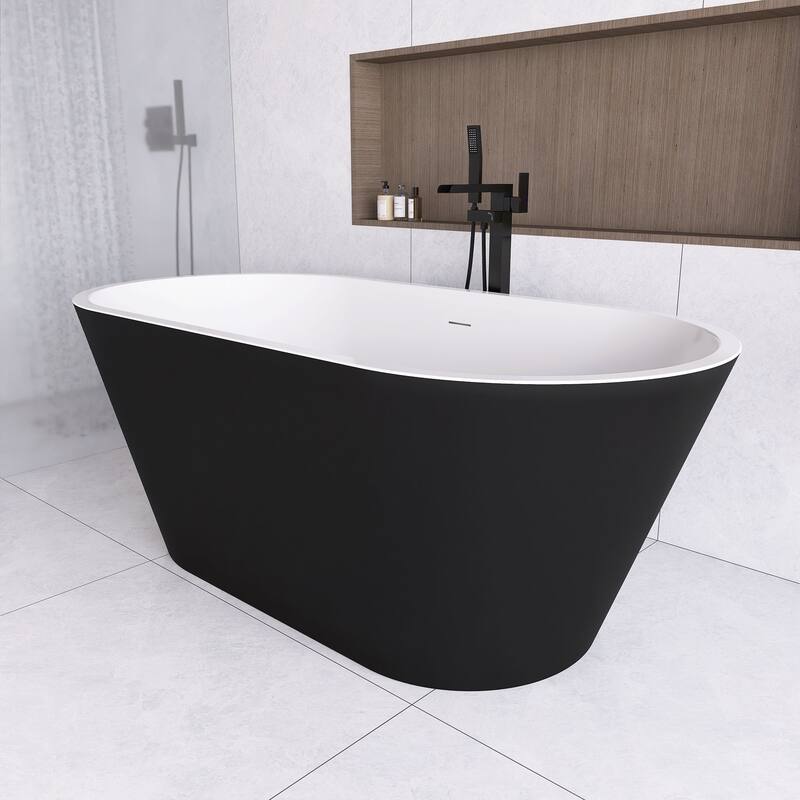 59 in./ 60 in. Acrylic Double Slipper Freestanding/Flatbottom Soaking Bathtub in Matte Black with Drain