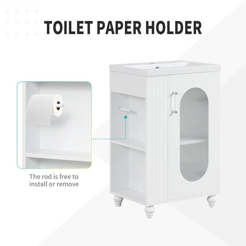 Small Bathroom Vanity with Sink, Wood Bathroom Cabinet with Glass Door, Single Basin Vanity Set with Two-Tier Shelf