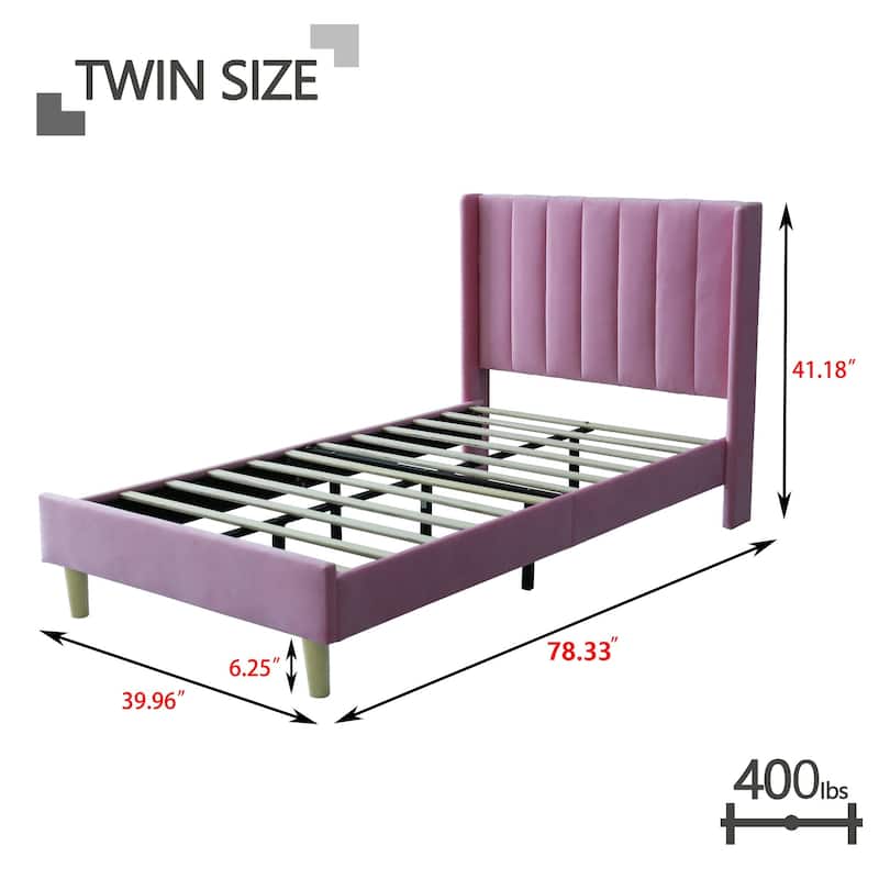 Aufank Bed Frame Upholstered Platform with Wooden Slats, Noise-Free