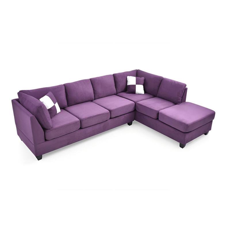 Purple Microfiber Sectional Sofa (No Ottoman), 111x78x34 inches, 207 lbs, Comfortable & Flexible