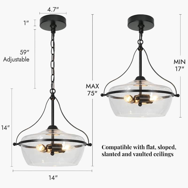Modern Farmhouse 3-Light Black Gold Glass Chandelier Light Pendant Lights for Kitchen Island