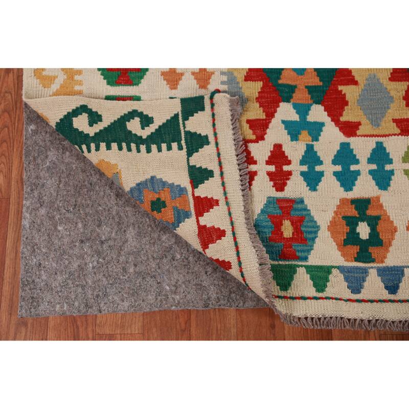 Hand Woven Oriental 100% Wool Carpet Southwestern Geometric Multi-Colored Kilim Area Rug - 8' 4'' X 6' 4''