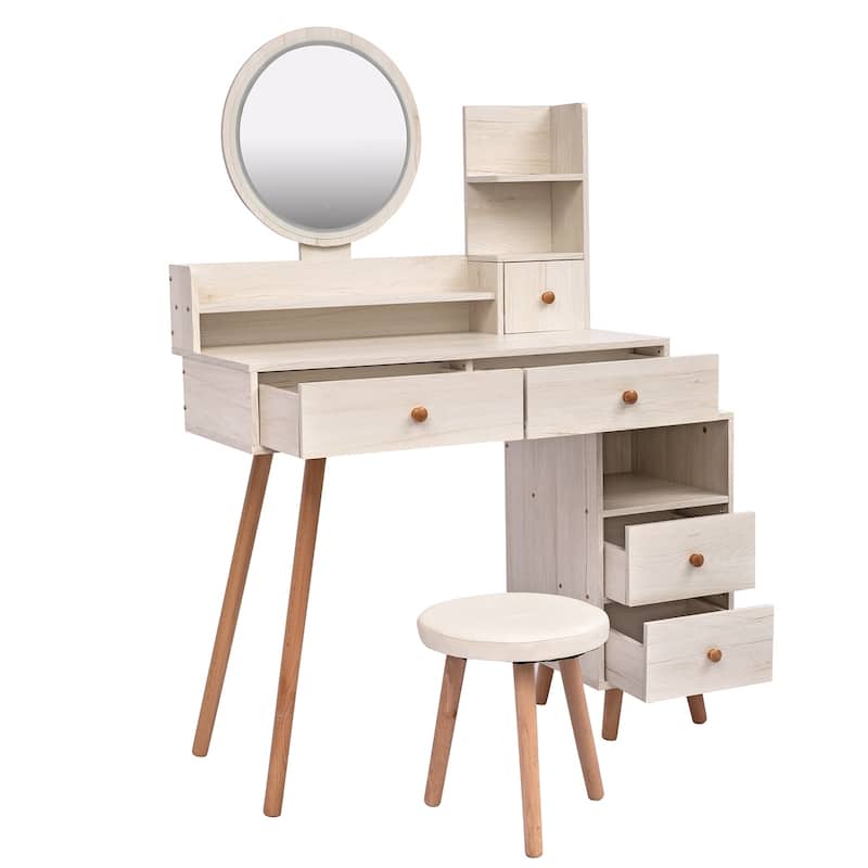 4 Drawers Vanity Table Set Makeup Vanity Dressing Table with Mirror & Shelves