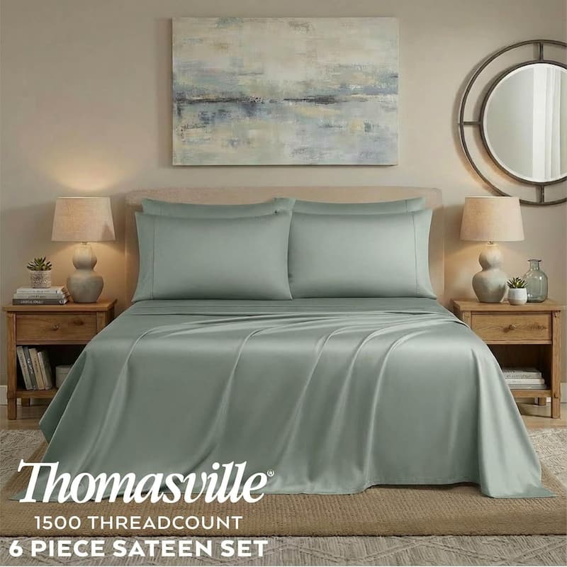 Thomasville 1500 Thread Count Green 6 Piece Premium Cotton Rich Sateen Sheet Set