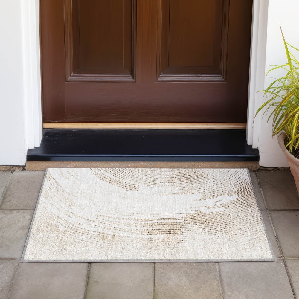 Machine Washable Indoor/Outdoor Contemporary Wave Chantille Rug